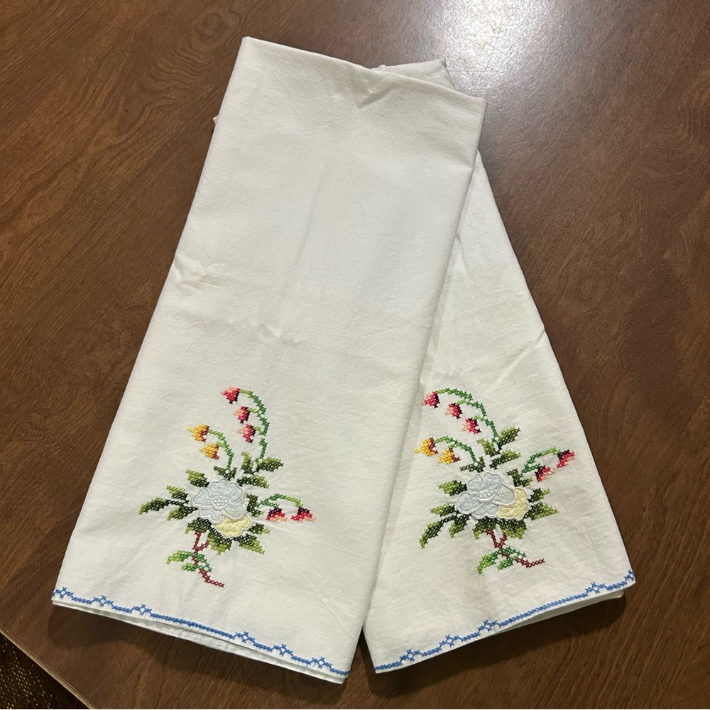 Cross stitch & applique queen pillow cases